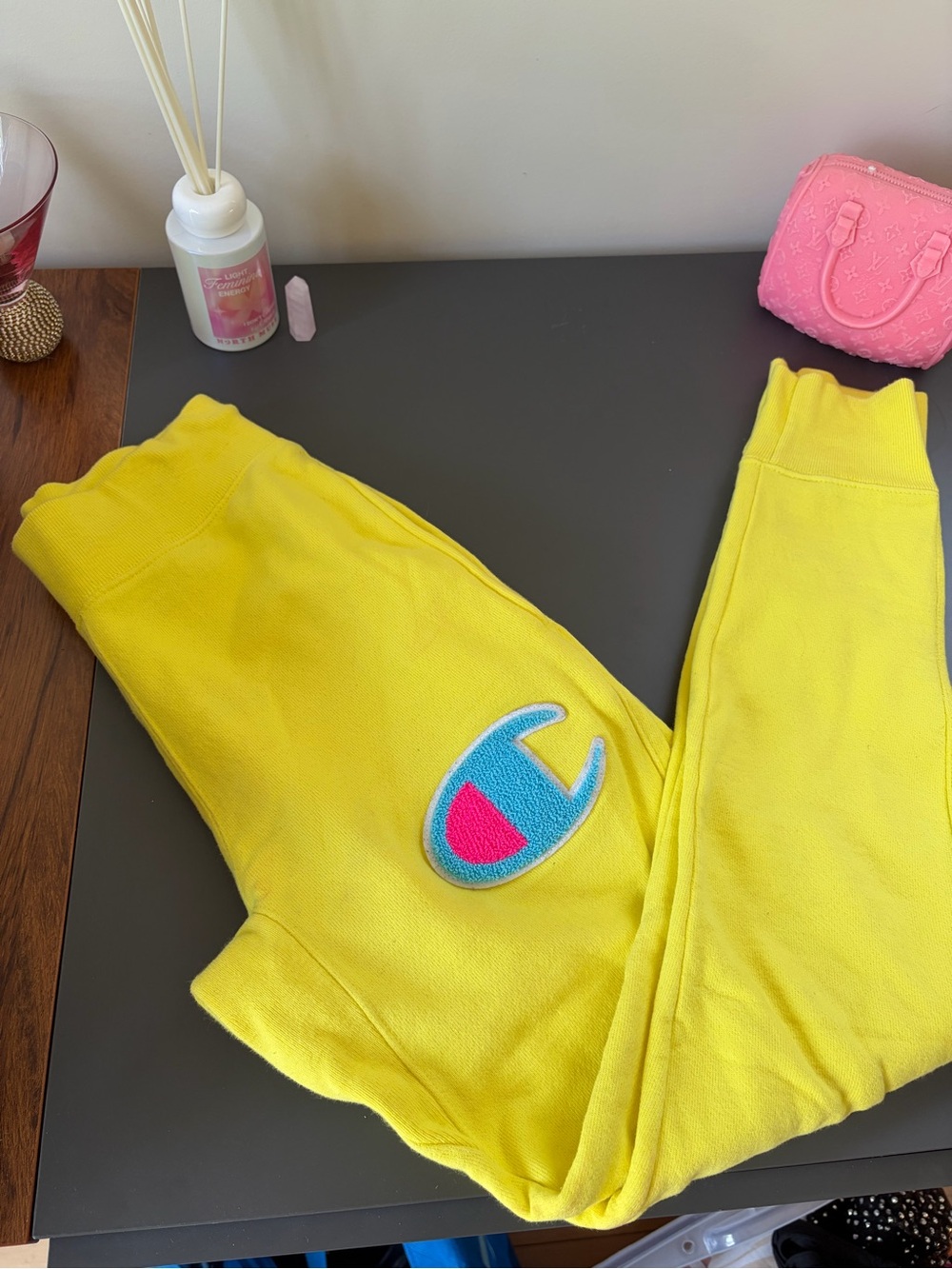 Champion Yellow Logo Sweatpants